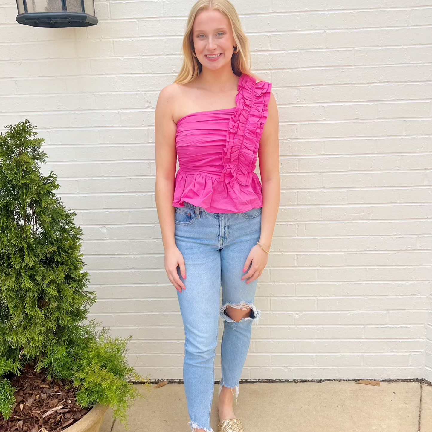 Hot Pink One-Shoulder Top