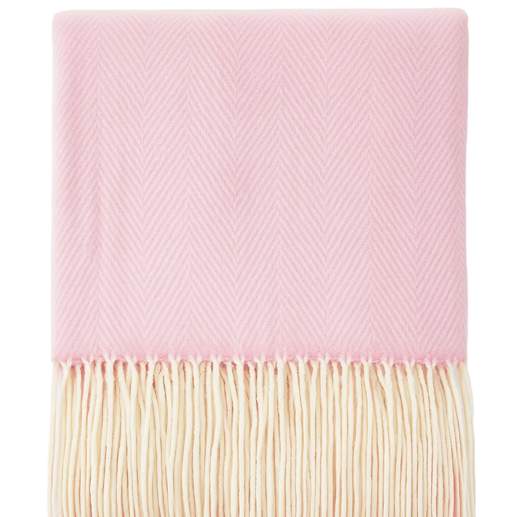 Pink Herringbone Fringed 50x60 Inch Throw Blanket