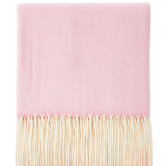 Pink Herringbone Fringed 50x60 Inch Throw Blanket