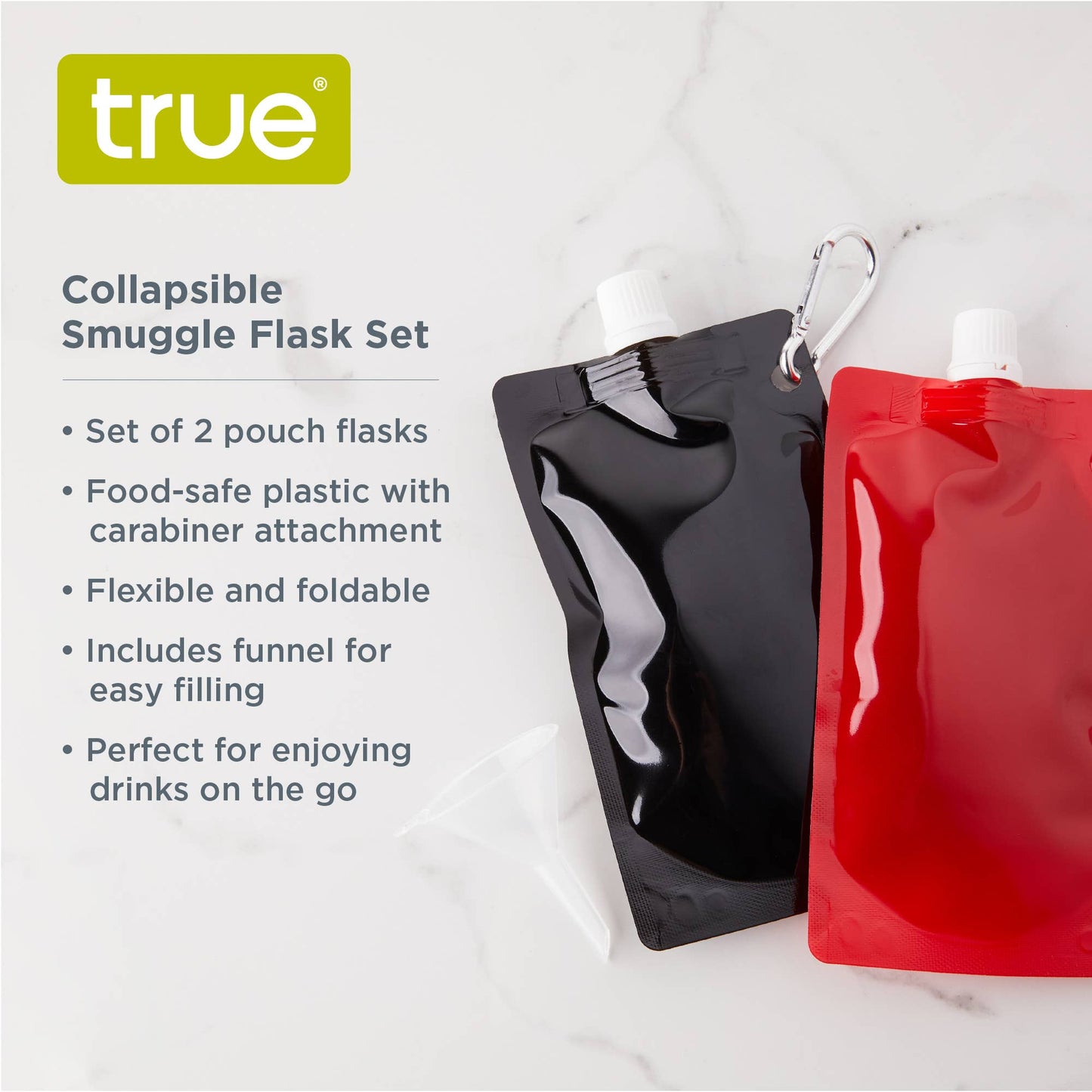 Smuggle Flexible Plastic Pouch Flasks w/Carabiners -Set of 2