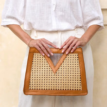 Load image into Gallery viewer, Brown Cane Weave Rattan Triangle Handbag
