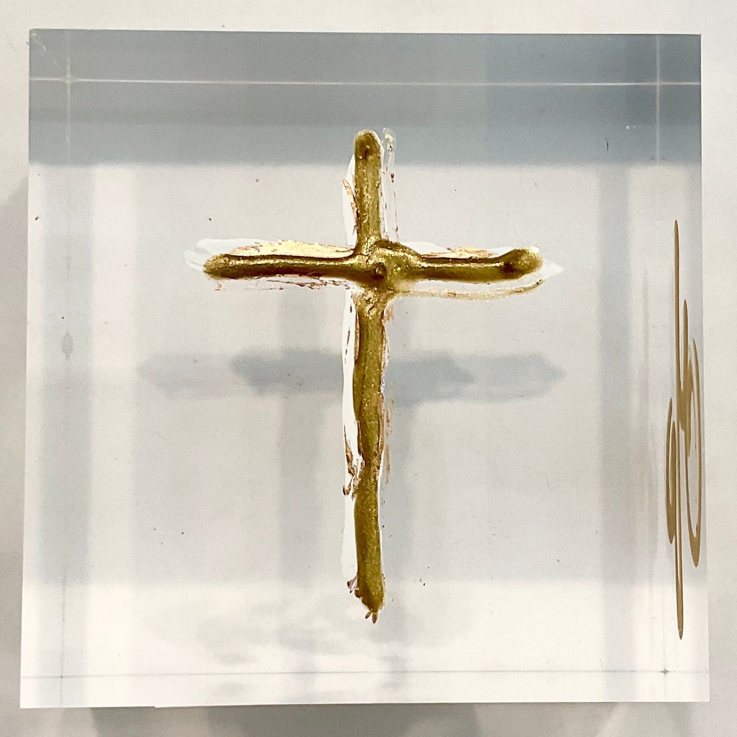 Gold Cross Lucite Block