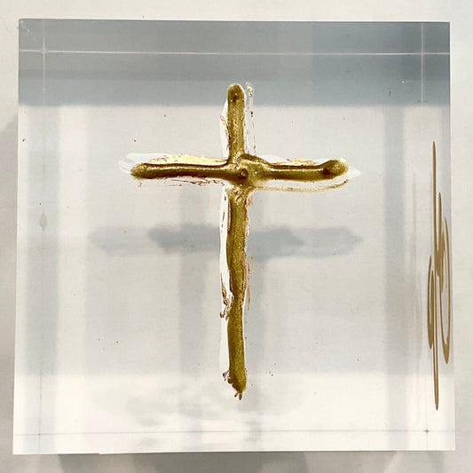 Gold Cross Lucite Block