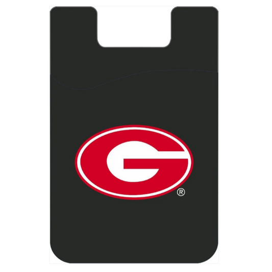A black plastic bag with a cutout handle, featuring the red and white Georgia Bulldogs logo in the center, shown on a plain white background.