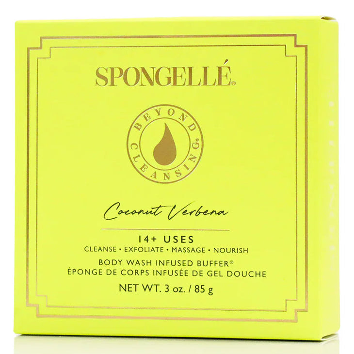 Spongellé body wash packaging with coconut verbena scent on a white background