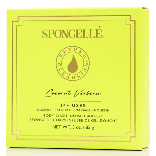 Spongellé body wash packaging with coconut verbena scent on a white background