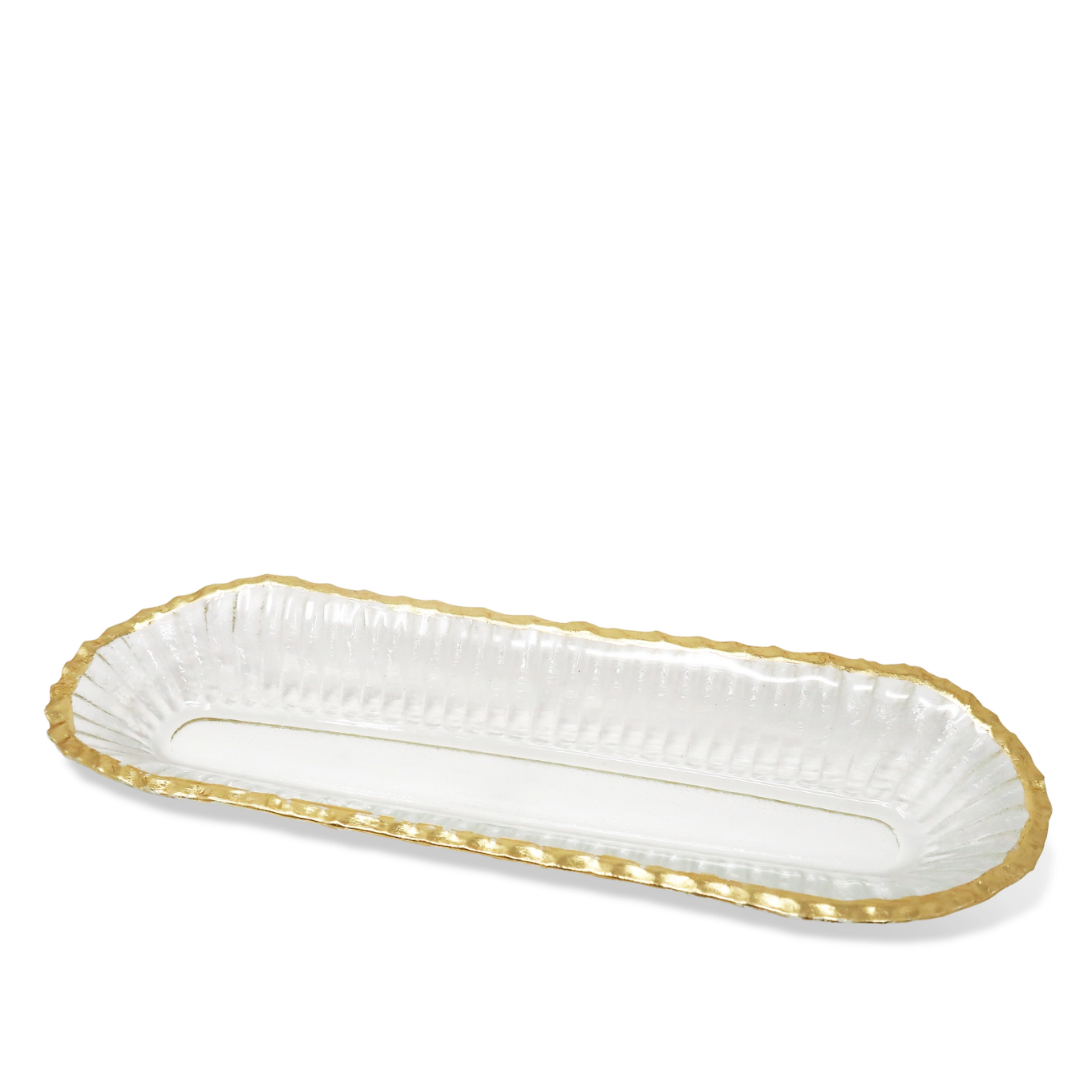 Glass Oval Tray With Gold Rim