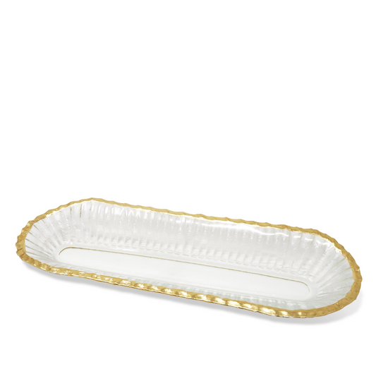 Glass Oval Tray With Gold Rim