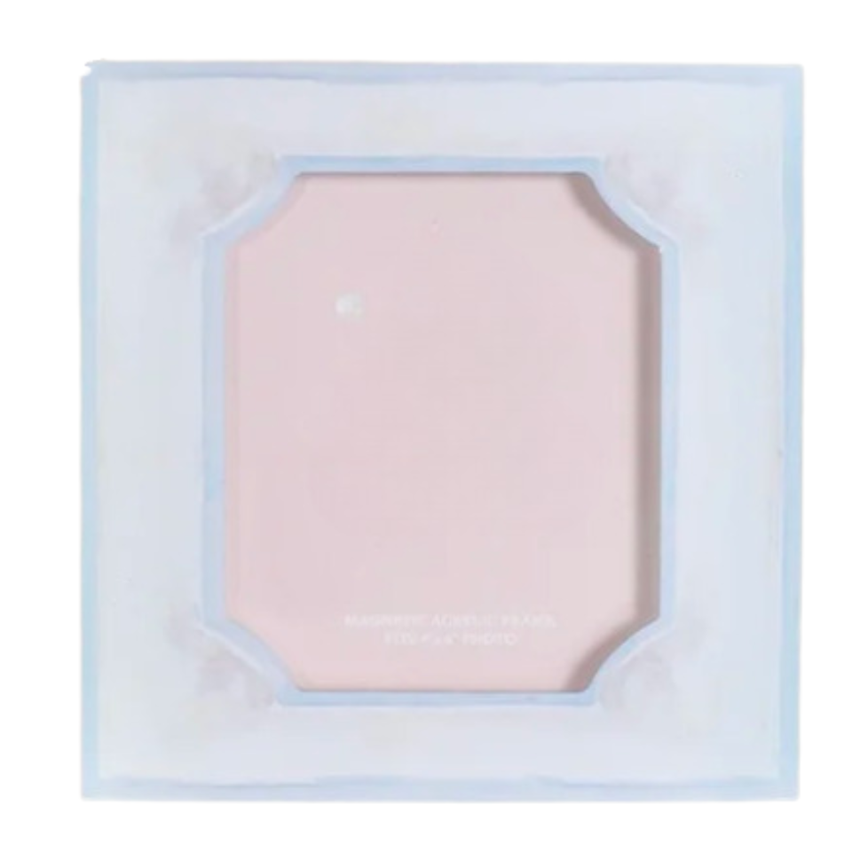 A square PICTURE FRAME with a  translucent light blue outer DESIGN, shown on a plain white background.
