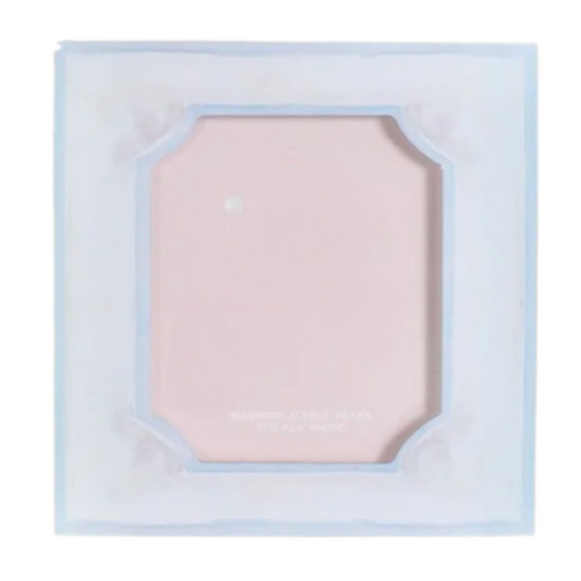 A square PICTURE FRAME with a  translucent light blue outer DESIGN, shown on a plain white background.