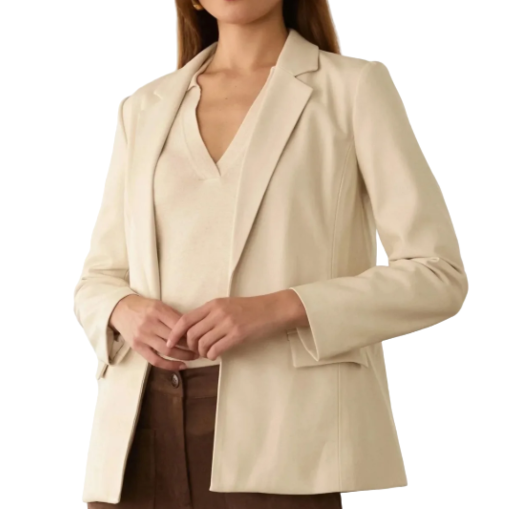 Ivory Faux Leather Open Blazer