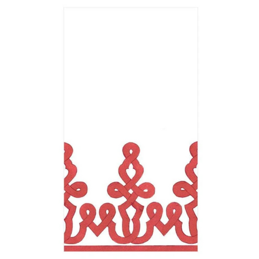 A white rectangular product, likely a napkin or decorative paper strip, featuring a red geometric border pattern along the bottom edge, set against a solid white background.
