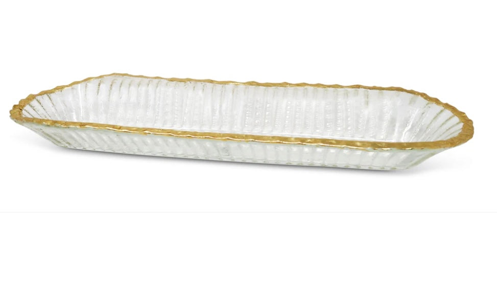 Glass Oval Tray With Gold Rim
