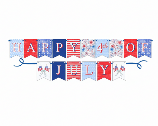 Rosanne Beck Happy 4th of July Red White and Blue Icons Party Banner