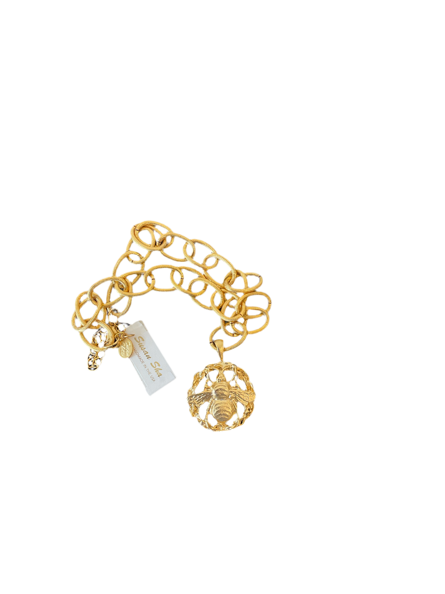Gold Bee Cut-Out Pendant Necklace