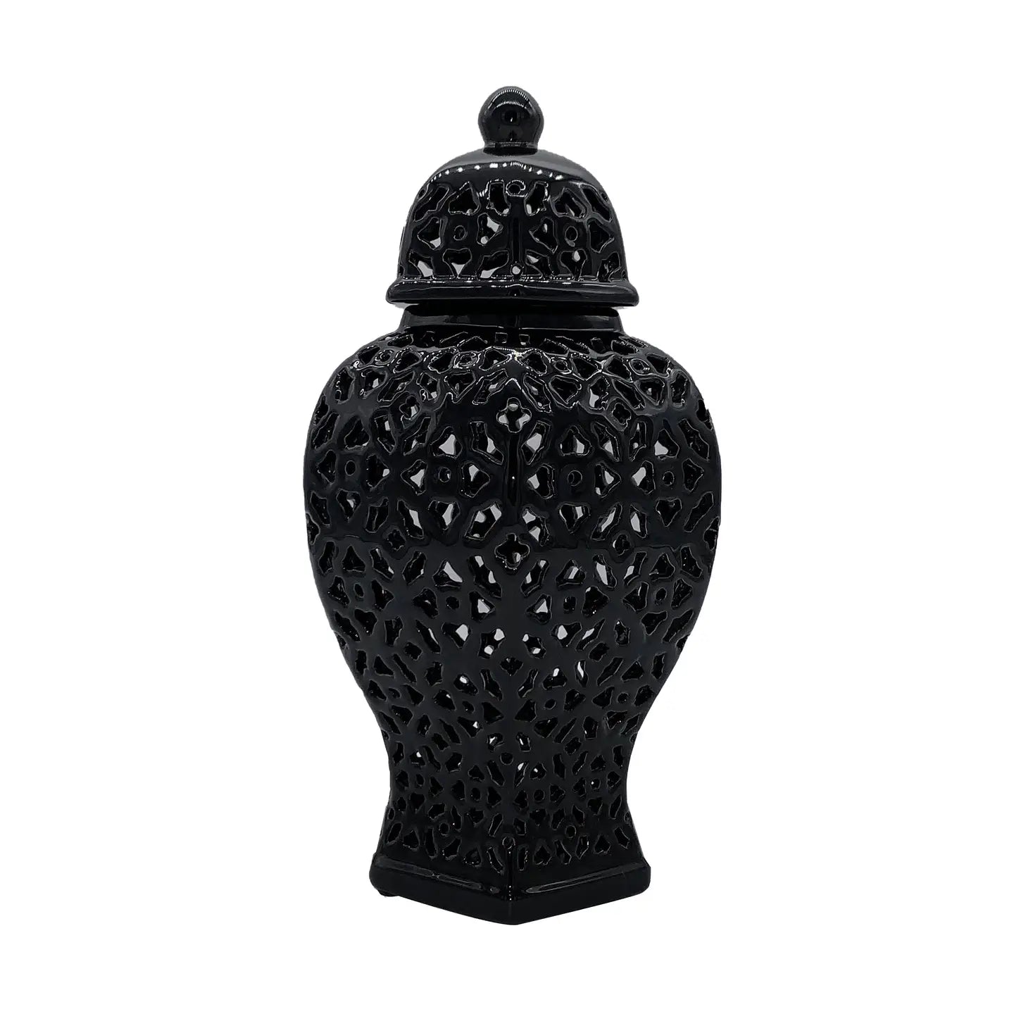 Black Carved Lattice Ceramic Ginger Jar