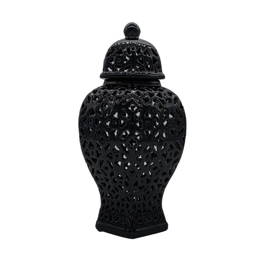 Black Carved Lattice Ceramic Ginger Jar