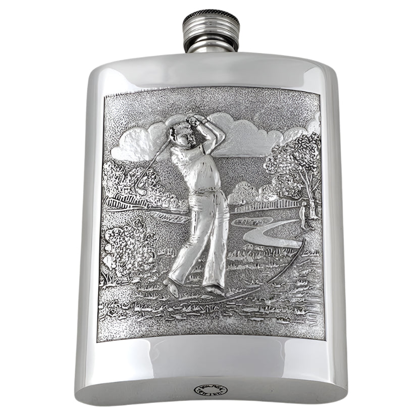 Pewter Golf Scene Flask