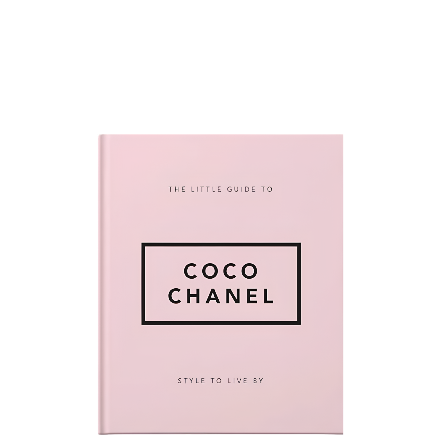 A pink hardcover book titled 'The Little Guide to Coco Chanel' with black text and a black rectangular border on the cover, centered on a white background.