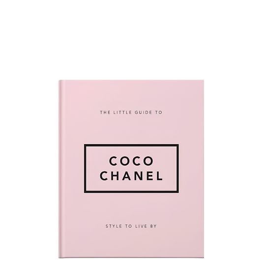 A pink hardcover book titled 'The Little Guide to Coco Chanel' with black text and a black rectangular border on the cover, centered on a white background.
