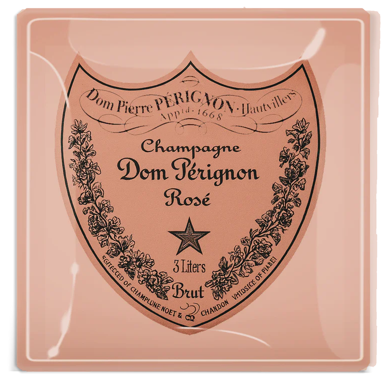 Vintage Dom Pérignon Rose Decoupage Glass Tray