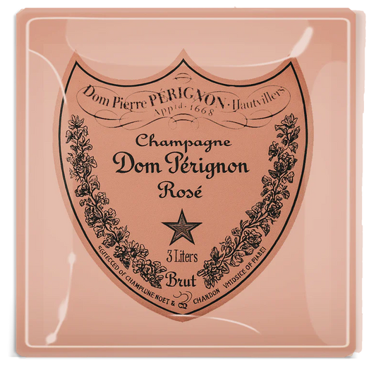 Vintage Dom Pérignon Rose Decoupage Glass Tray