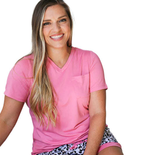 Pink V-Neck Cotton Tee