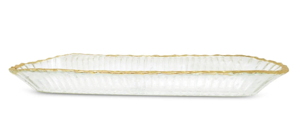 Glass Oval Tray With Gold Rim