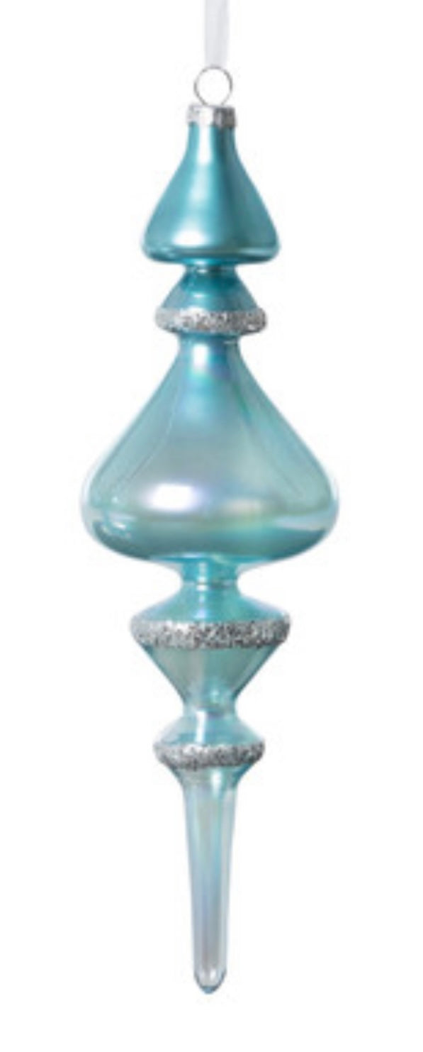 Northern Sky Blue Glass Finial Ornament