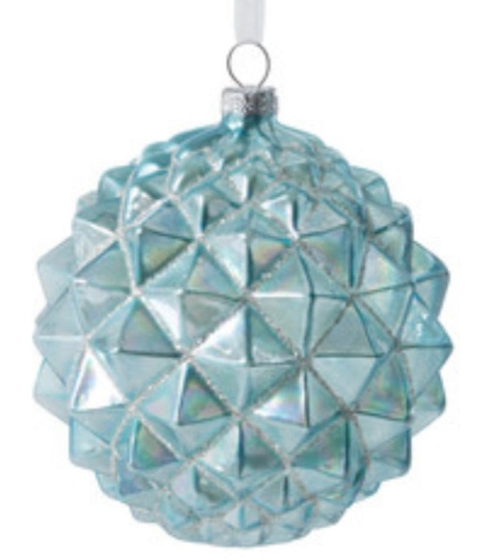 Northern Sky Blue Geo Pattern Glass Ornament