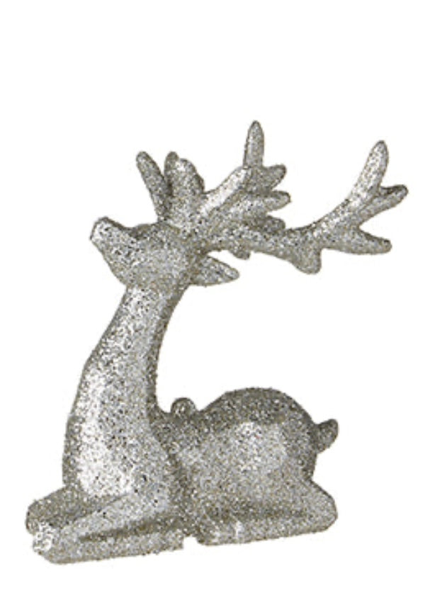 Silver Glitter Deer Ornament