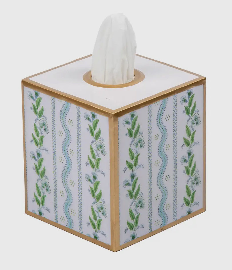 Emma Stripe Enameled Tissue Box Cover Blue & Green