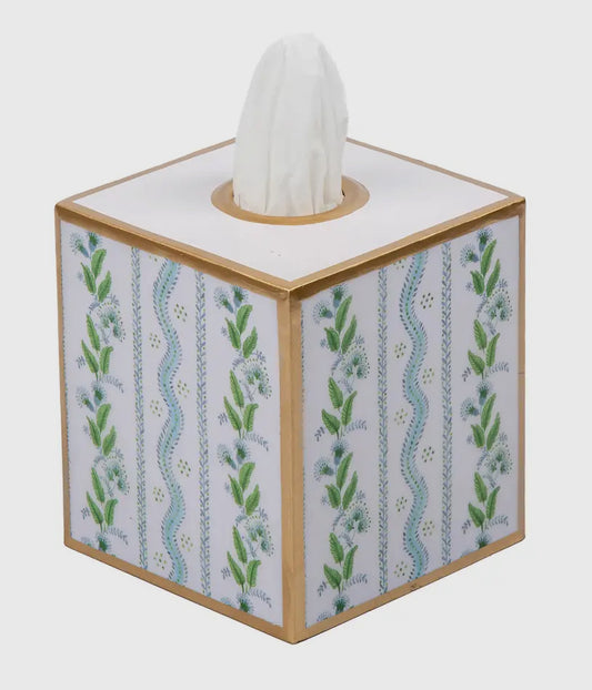 Emma Stripe Enameled Tissue Box Cover Blue & Green