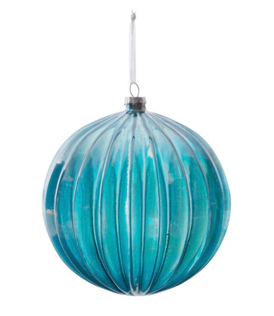 Northern Sky Blue Pleated Glass Ball Ornament
