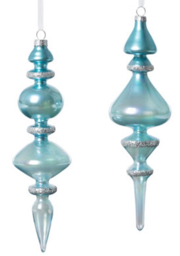 Northern Sky Blue Glass Finial Ornament