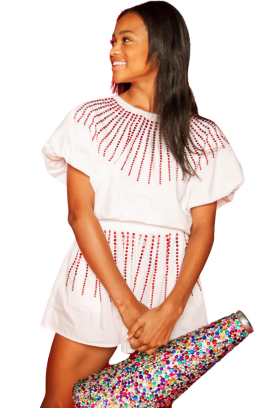 Queen Of Sparkles Rhinestone Burst Cotton Swing Short