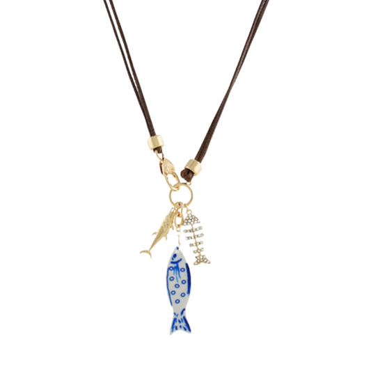 3 Fish Charm Cord Necklace
