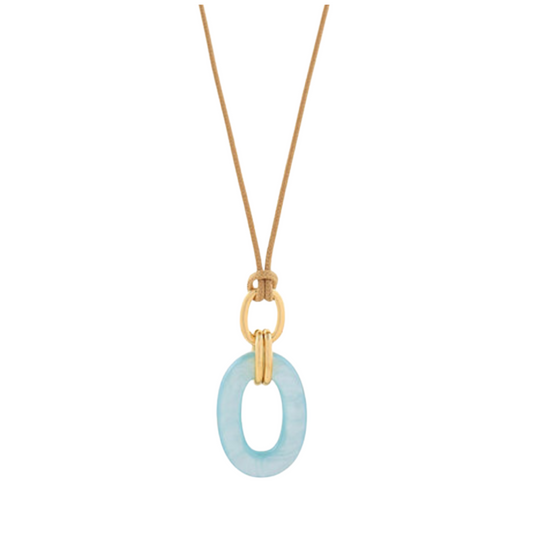 Blue Oval Ring Cord Necklace