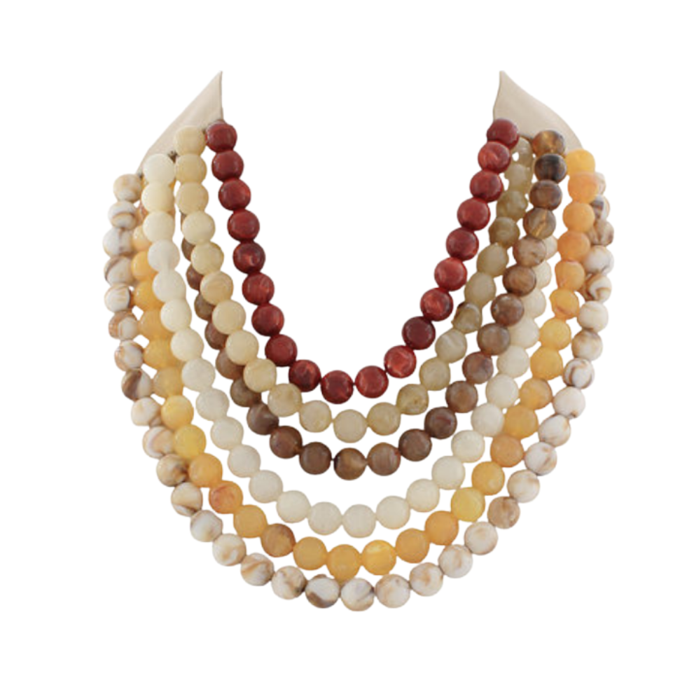6 Layered Multi Neutral Agate Ball Necklace
