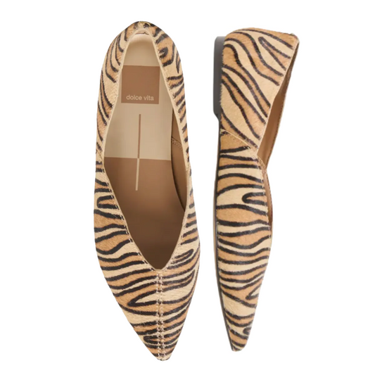 Dolce Vita Gema Tiger Print Calf Hair Pointed Toe Flats