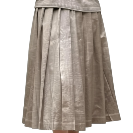 Bronze Pleated Faux Leather Midi Skirt