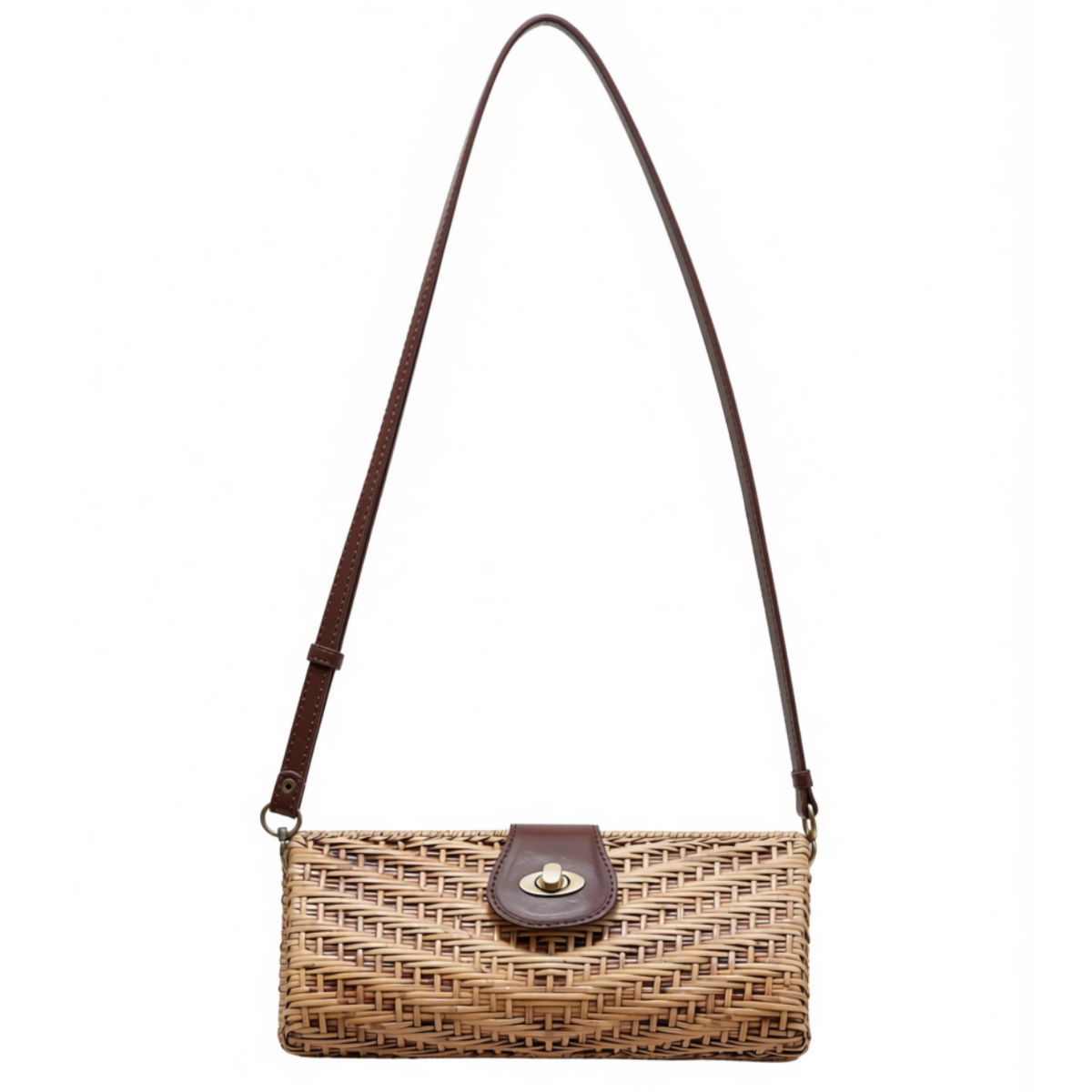 Rattan Convertible Clutch with Removable Leather Strap