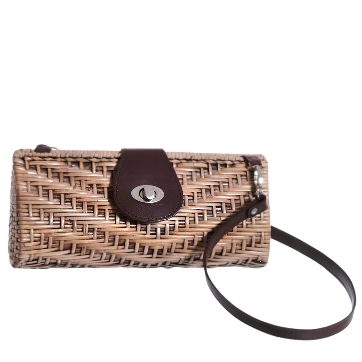 Rattan Convertible Clutch with Removable Leather Strap