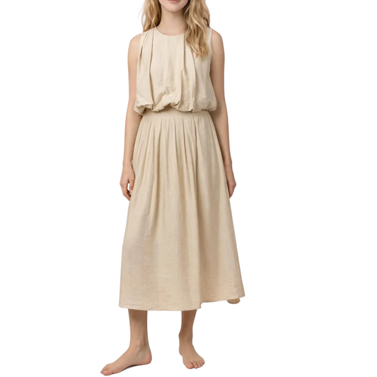 Bubble Top and Skirt Two Piece Set in Tan