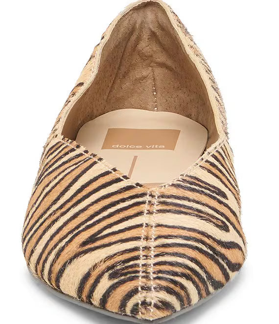 Dolce Vita Gema Tiger Print Calf Hair Pointed Toe Flats