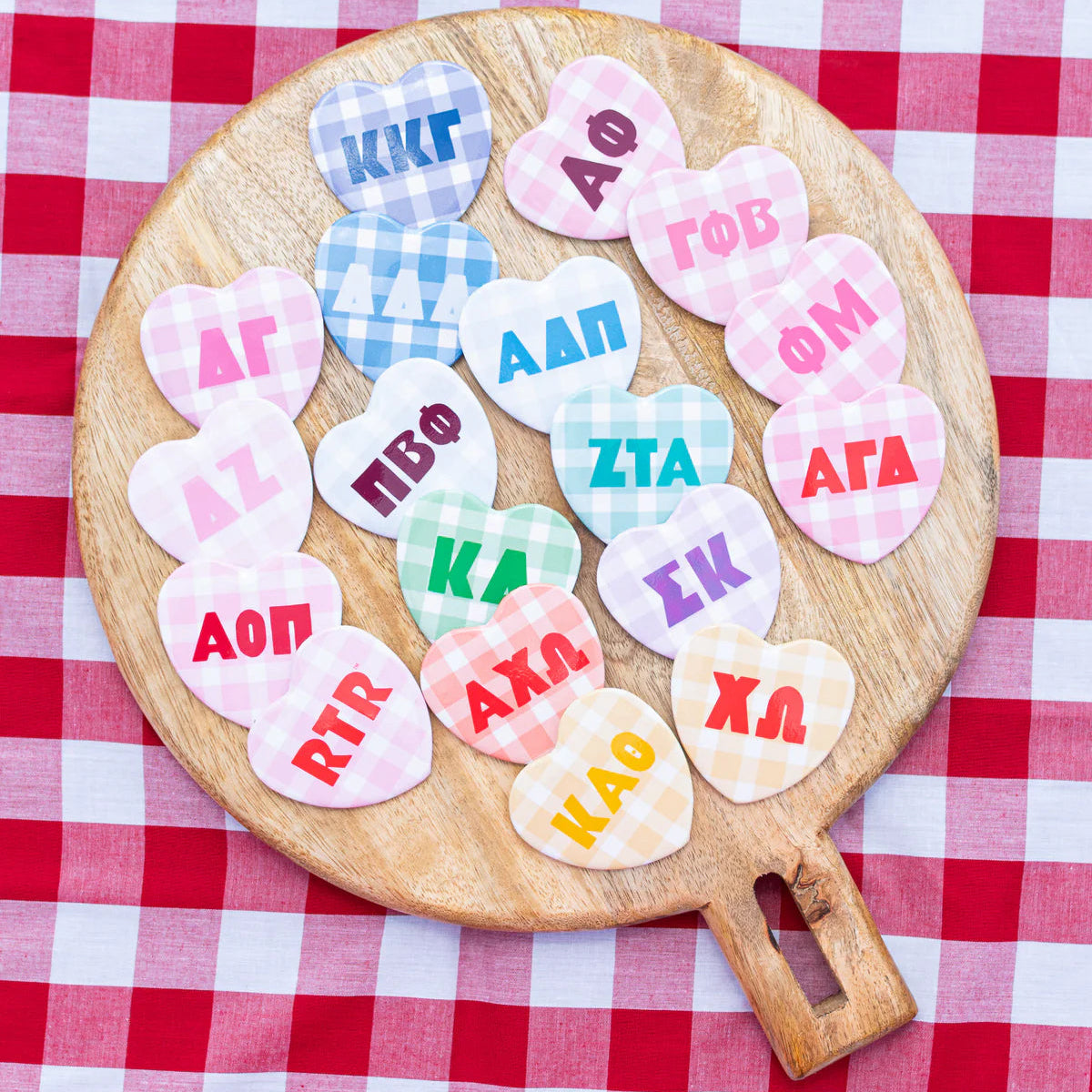 Sorority Gingham Heart Button
