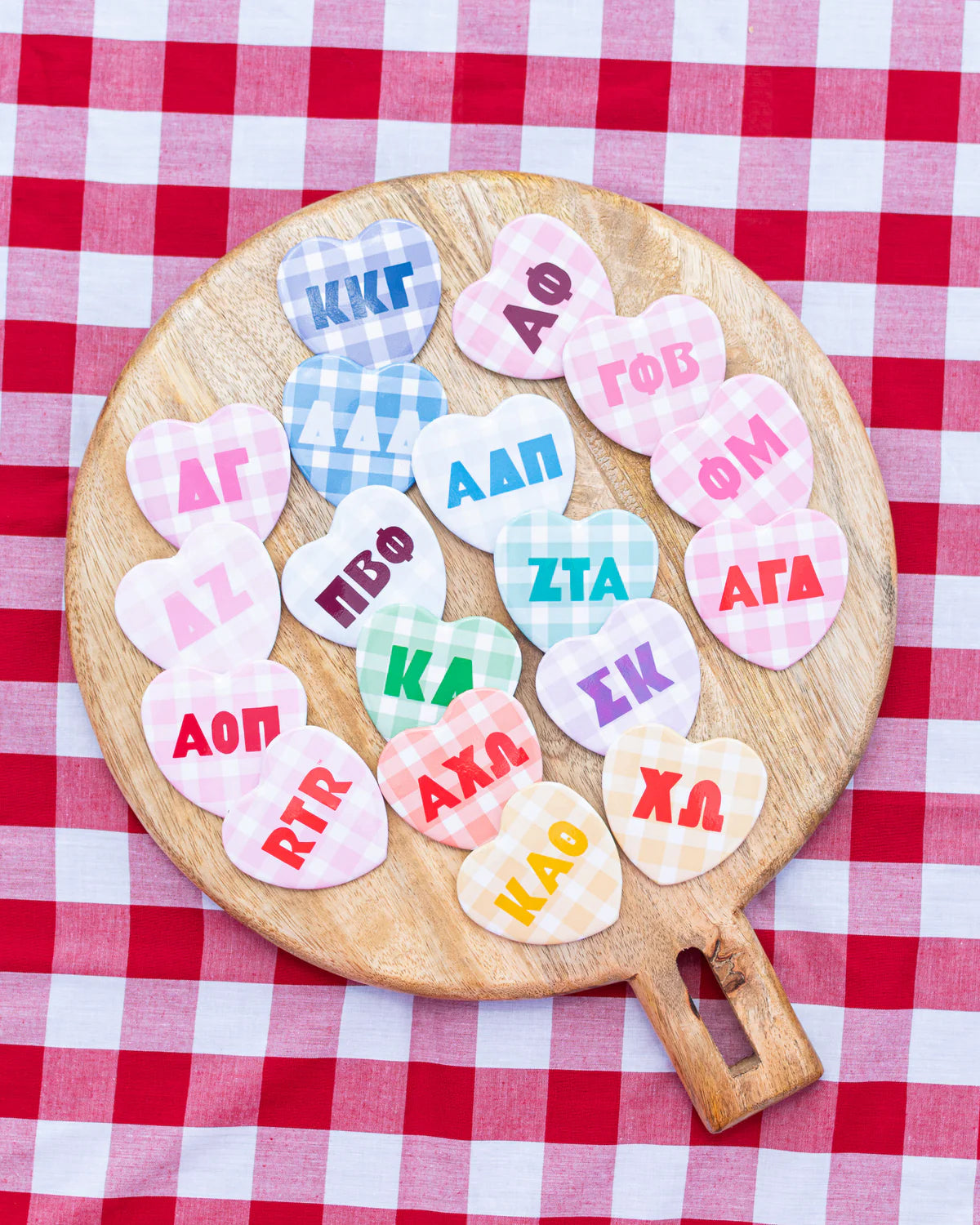 Sorority Gingham Heart Button