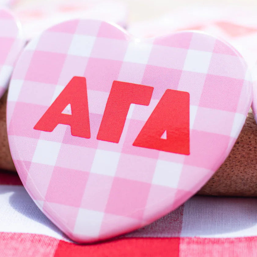 Sorority Gingham Heart Button