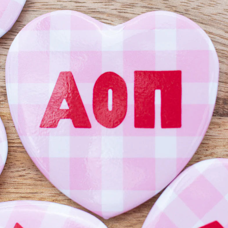 Sorority Gingham Heart Button