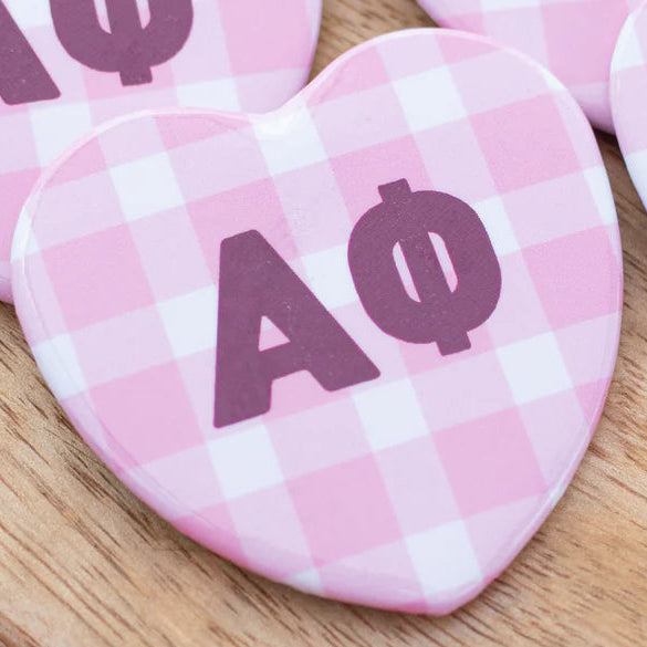 Sorority Gingham Heart Button